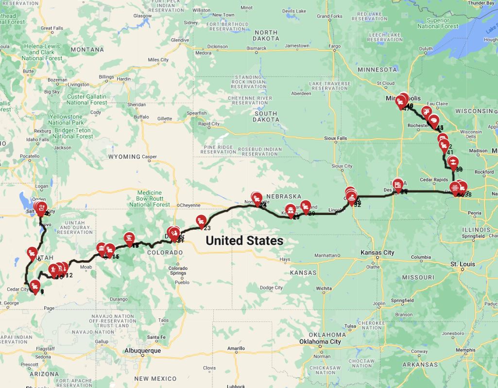 Map for Salt Lake City to Minneapolis - Heartland Horizons